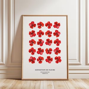 Red Botanical Print | French Flower Poster for Kitchen or Bedroom | Minimalist Floral Wall Art | Modern Botanical Decor | Digital Download