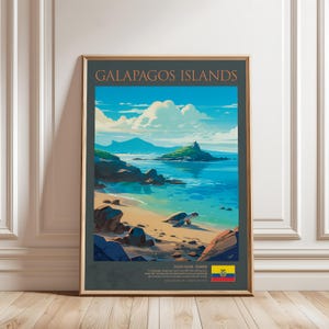 Galapagos Islands Poster, Ecuador Travel Art, Vintage Style Island Wall Art, Pacific Ocean Print, Travel Gift, Digital Download Home Decor