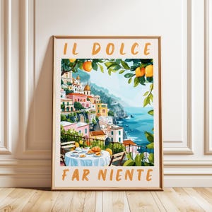 Impressão Dolce Far Niente, Arte da Costa Italiana, Pôster da Costa Amalfitana de Positano, Arte de Parede Colorida, Download Digital, Decoração Mediterrânea