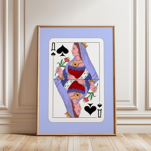 Schoppenaas koningin speelkaart poster - retro barwagen kunst aan de muur, Femme Fatale-print, minimalistisch en gedurfd galerijdecor