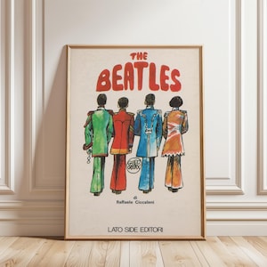 Impresión de póster retro de los Beatles / Arte mural de rock psicodélico de los 60 / Ilustración de banda vintage / Descarga digital para amantes de la música / Decoración Fab Four