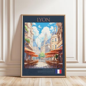 Lyon France Travel Poster, Vintage French Wall Art, Lyon City Print, Bistro Street Scene, European Decor, Old Town France Illustration