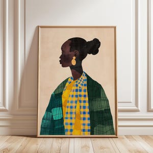 Afro Woman Wall Art, Fashion Illustration Print, Bold Colorful Portrait Poster, Minimalist Modern Decor, Digital Download Artwork