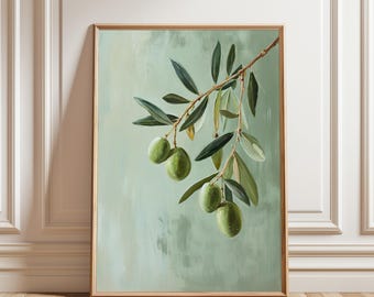 Botanical Olive Print, Olive Tree Wall Art, Modern Organic Mediterranean Poster, Minimalist Vertical Art, Digital Download