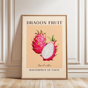Art mural fruit du dragon | Poster de fruits tropicaux | Décoration de cuisine colorée | Impression d&#39;aliments botaniques | Illustration de fruits d&#39;été exotiques