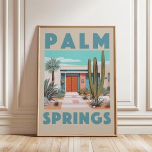 Palm Springs Poster | Mid Century Modern Wall Art I Colorful Desert Home Print | Retro Travel Artwork | Digital Cactus Decor