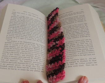 Crocheted Yarn Bookmark Pink Brown