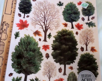 Scrapbook Stamps Stickers Trees Oak Maple Leaves Paper Crafts Card Making Forest Woods Nature