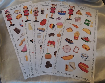 Food Restaurant Scrapbook Stickers 5 Unused Sheets Tie Me to the Moon The LaDeDa Collection Italian Sweets Kid Food Asian Delights American