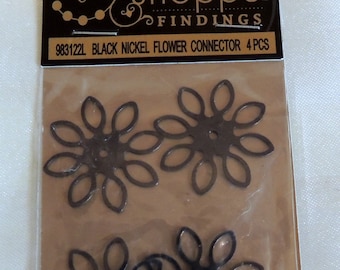 Flower Connectors Black Nickel 4 Jewelry Making Supplies