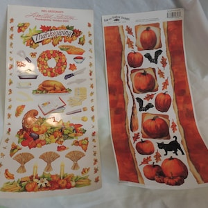 Adesivi per album Vacanze autunnali Halloween Ringraziamento Confine Zucche Tacchino Cena Arancione Gatto nero Cornucopia Foglie da cucina