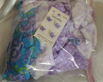 REDUCED PRICE!!!! Fabric Remnant Lavender Grab Bag With Bow Buttons Turquoise Butterfly Preshrunk Cotton Applique Quilting Sewing Craft