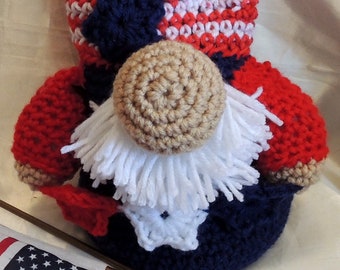 Crochet Patriotic Gnome USA Red White Blue 4th of July Star and Stripes Independence Day