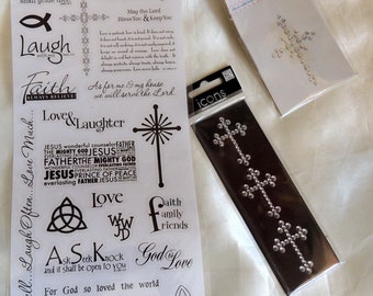 Faith Scrapbook Stickers 3 Unused Packs Bling Crosses Inspirational Words Scripture