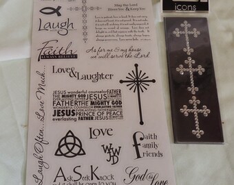 Faith Scrapbook Stickers 2 Unused Packs Bling Crosses Inspirational Words Scripture