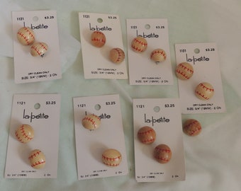 Baseball Softball Buttons Wood Shank 3/4 Inch 6 Unused Cards 1 Extra Button 2 Buttons per Card