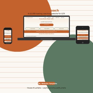 May include: A laptop and two smartphones display a website interface. The laptop screen shows the text "Transform Your Life" and "Live With Purpose and Clarity." The smartphones mirror the website design. The image includes the text "A $3,000-looking coaching website for $29."