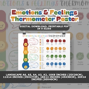 Termômetro emocional, impressão educacional infantil, pôsteres sobre saúde mental, arte de parede infantil, decoração de sala de aula, afirmação, sentimentos, calmante, presente