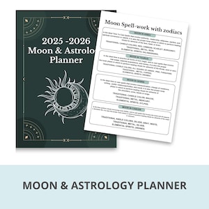 Planner lunare e astrologico 2025-2026: calendario lunare, diario rituale (modello Canva, PDF stampabile)