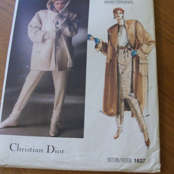 Uncut Vogue Pattern Christian Dior Paris Original Coat, Jacket, Pant, Size 8, 1985