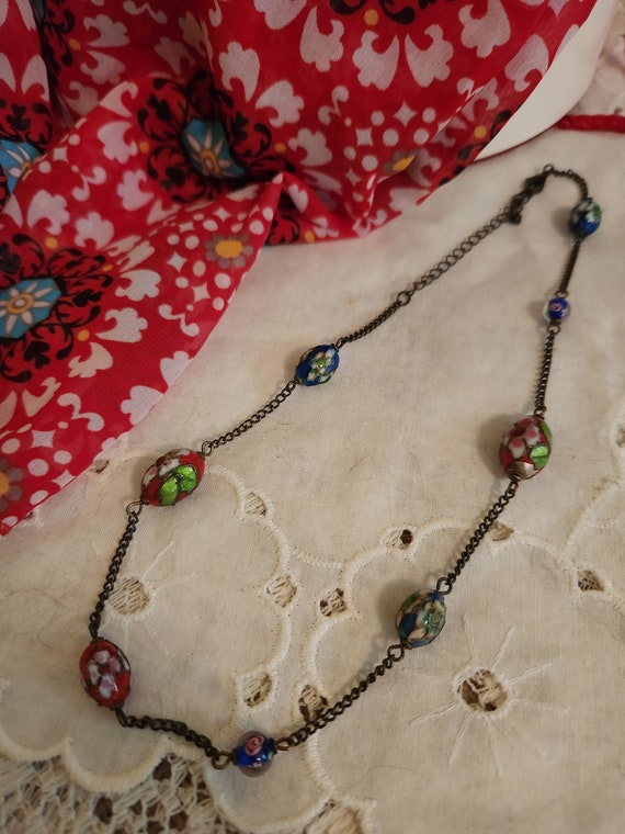 Vintage Italian Cloisonné and Glass Bead Necklace