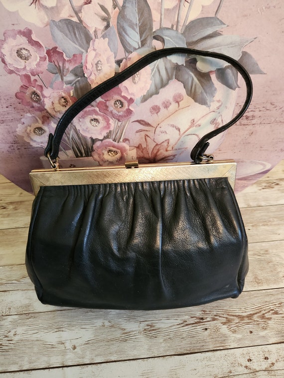 Black Leather Vintage Handbag 1950s