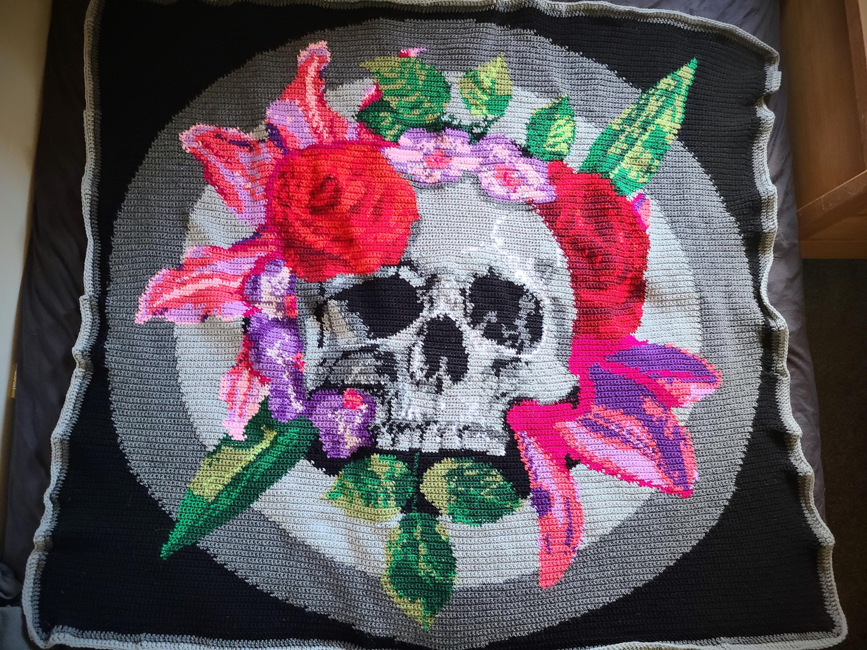 20 Skull Blanket Crochet Patterns for Gothic, Halloween, and Boho Homes 10 skull blanket 200x200 stitch tapestry crochet