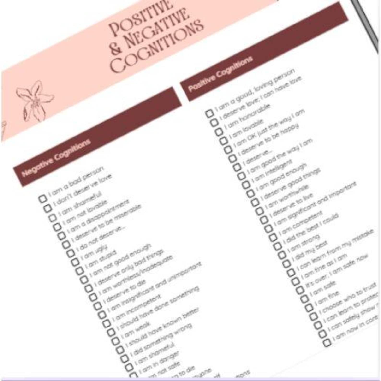 EMDR Positive & Negative Cognitions Chart: Trauma Therapy Tool (PDF) - Etsy