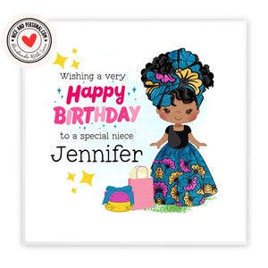 Abito Ankara blu, biglietto di auguri di compleanno nero / biglietto di auguri per ragazza nera / biglietto di auguri di buon compleanno per lei, figlia, amica, sorella, nipote, nipote 02