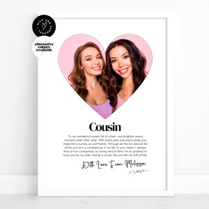 Impresión en forma de corazón, impresión personalizada para primos, regalo para primos, recuerdo, regalo para primos, impresión con foto personalizada