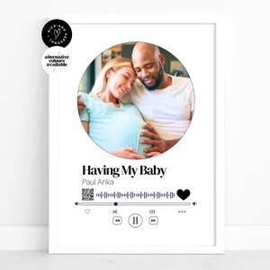Stampa musicale personalizzata con codice QR / Personalizzabile con qualsiasi canzone e foto / Regalo di gravidanza per lei, lui, partner, dolce metà, moglie, marito