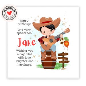 Guitar Cowboy Card | Congratulations, Good Luck, Well Done, Happy Birthday Card for Him, Son, Friend, Brother, Grandson, Nephew