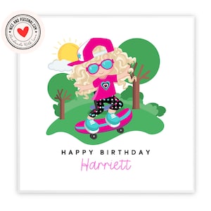 Skateboardkaart | Gefeliciteerd, veel succes, goed gedaan, gelukkige verjaardagskaart voor haar, meisjes, dochter, vriend, zus, kleindochter, nichtje
