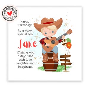 Gitaarcowboykaart | Gefeliciteerd, veel succes, goed gedaan, gelukkige verjaardagskaart voor hem, zoon, vriend, broer, kleinzoon, neef