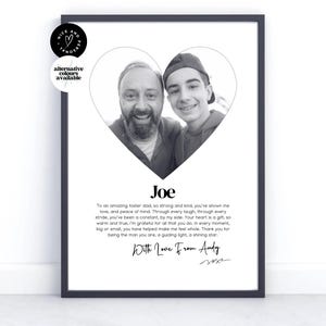 Impresión en forma de corazón, impresión personalizada para padre adoptivo, regalo para padre adoptivo, regalo de recuerdo, impresión con foto personalizada