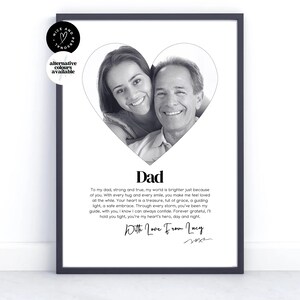 Impresión en forma de corazón, impresión personalizada para papá, regalo para papá, regalo de hija, impresión con definición de foto / regalo con foto personalizado, regalo de recuerdo