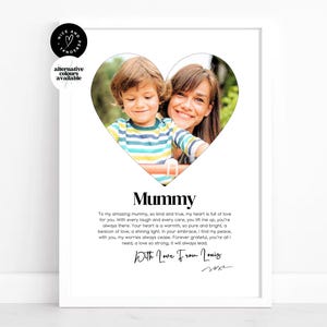 Impresión en forma de corazón, impresión personalizada de mamá, regalo para mamá, regalo de hija, impresión de definición de foto / regalo de foto personalizado para madre, mamá
