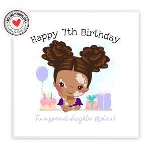Fille noire atteinte de vitiligo | Félicitations, bonne chance, bravo, carte de joyeux anniversaire pour elle, fille, amie, soeur, petite-fille