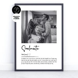 Impresión personalizada de definición de alma gemela, regalo para alma gemela, impresión de definición de foto / recuerdo de foto personalizado, regalo para ella, él, novio