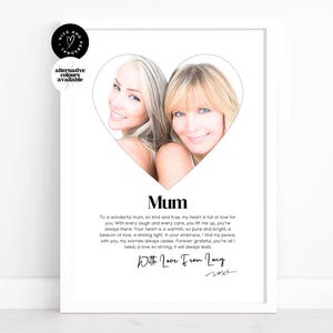 Impresión en forma de corazón, impresión personalizada para mamá, regalo para mamá, regalo de hija, impresión con definición de foto / regalo con foto personalizado para mamá, mamá