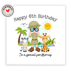 Tarjeta de cumpleaños de safari / Tarjeta de cuidador del zoológico / Felicitaciones, buena suerte, bien hecho, tarjeta de feliz cumpleaños para él, hijo, amigo, hermano, nieto