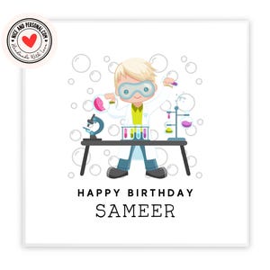 Cartão de Cientista, Cartão STEM | Parabéns, Boa Sorte, Parabéns, Cartão de Aniversário Científico para Ela, Ele, Filha, Filho, Menina Cientista