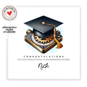Card for Graduate of Engineering, Personalised Graduation Card for Her, Him, Daughter, Son, Granddaughter, Grandson, Brother, Sister, GH03