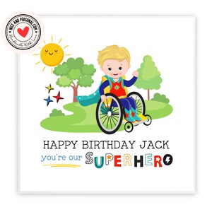Tarjeta de superhéroe, niño en silla de ruedas / Felicitaciones, buena suerte, bien hecho, tarjeta de feliz cumpleaños para él, hijo, amigo, hermano, nieto
