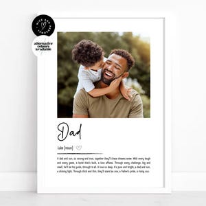 Stampa personalizzata con definizione di papà, regalo per papà, regalo da figlio, stampa con definizione di foto / regalo ricordo con foto personalizzata per padre e lui