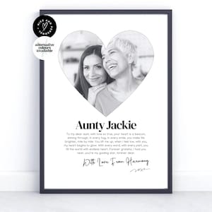Impresión en forma de corazón, impresión personalizada para tía, poema personalizado, regalo para tía, regalo de recuerdo, impresión con foto personalizada