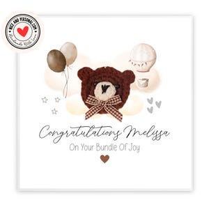 Gehaakte berenkaart | Gepersonaliseerde gehaakte nieuwe babykaart, aangepaste naamkaart, nieuwe kaart babyjongen, nieuwe kaart meisje baby, kaart beren, nieuwe babykaart