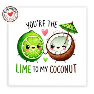 Cartão Lime To My Coconut | Cartão de Dia dos Namorados para Ele, Ela, Marido, Esposa, Namorado, Namorada, Parceiro, Melhor Amigo, Noivo, Outra Metade