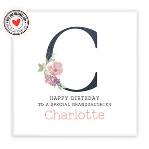 carte d'anniversaire florale | Carte personnalisée avec initiales pour elle, fille, amie, sœur, petite-fille, nièce, cousine, tante, meilleure amie