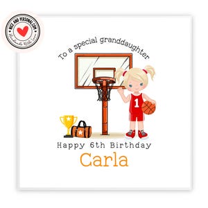 Carta da basket, carta sportiva / congratulazioni, buona fortuna, ben fatto, biglietto di auguri di buon compleanno per lei, figlia, amica, sorella, nipote